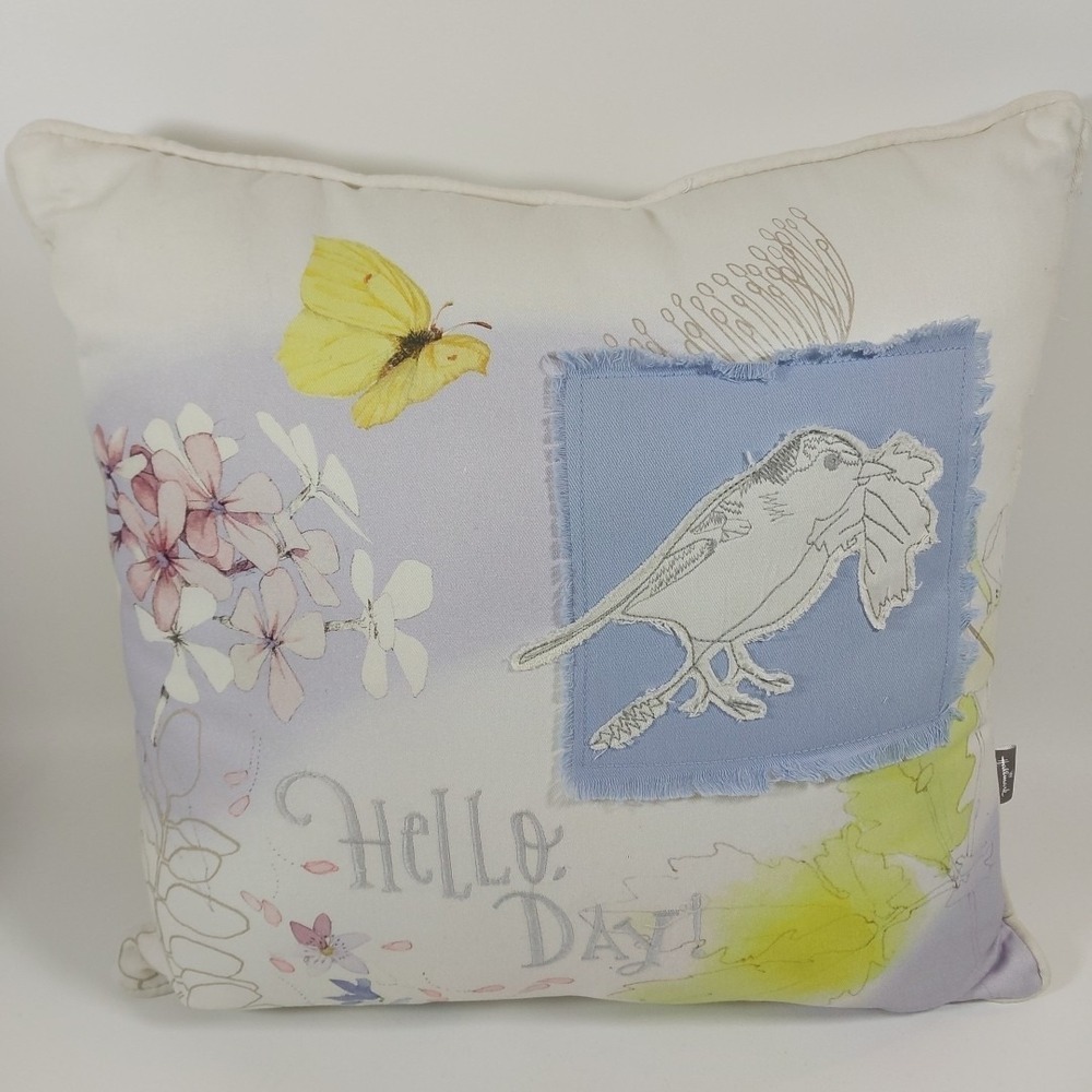 Vtg Hallmark Marjolein Bastin Decorative "HELLO DAY" Pillow Bird & Butterflies